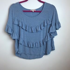 Blue & black striped ruffle crop top medium trendy
